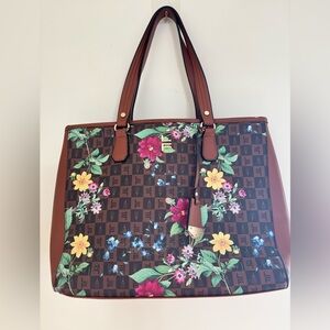 London Fog Brown Floral Tote Bag